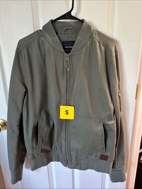 Lucky Brand Olive Green Men's Bomber Jacket with Zip Pocket